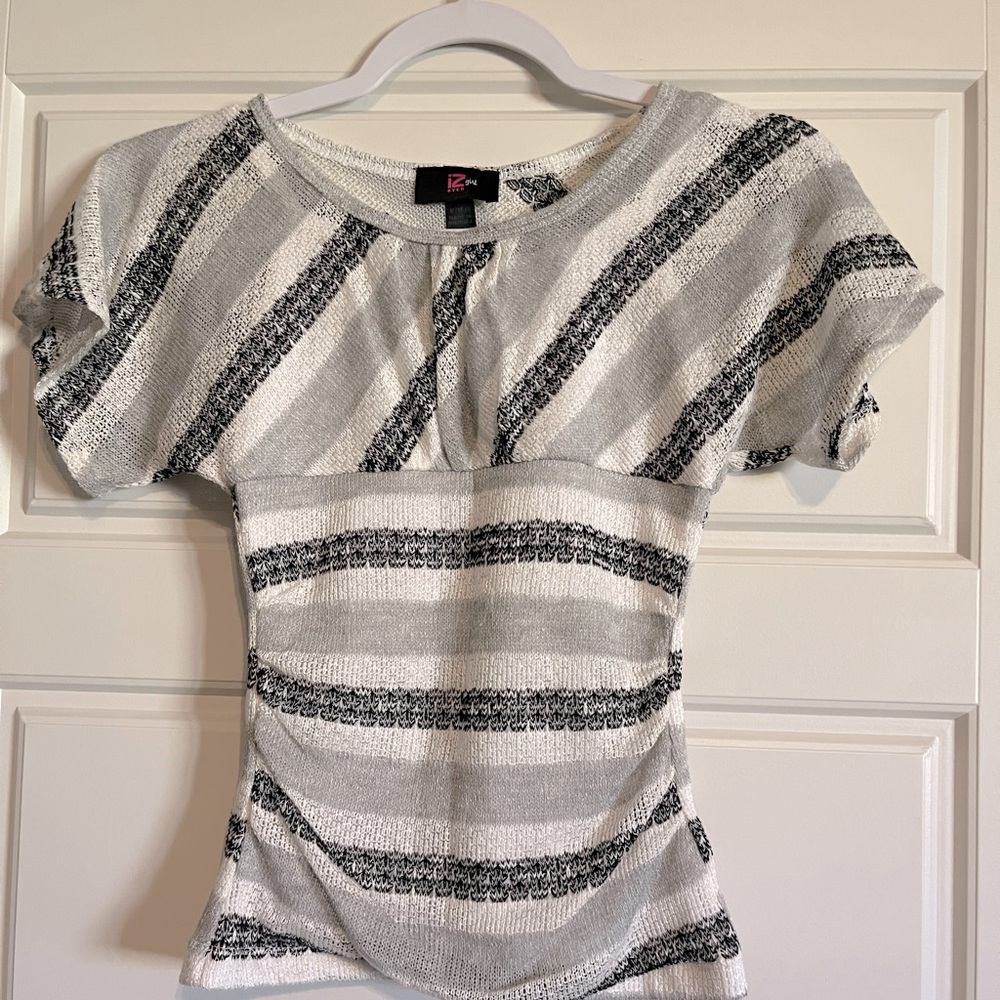 Iz Byer White and Black Striped Girls Top